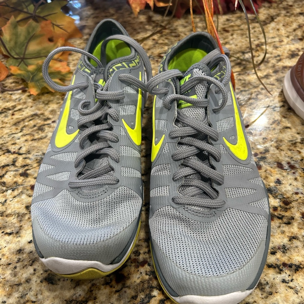 Nike Gray with Neon Yellow Athletic Shoes